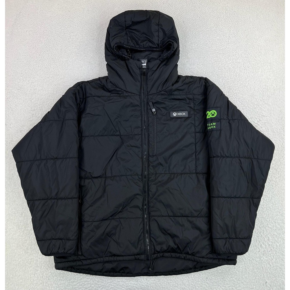 Xbox Jacket Mens XL Black Hooded Puffer Full Zip Team Xbox 20 Years Logo Warm
